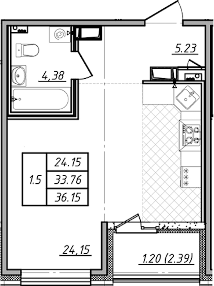 Квартира студия 33.76 м², 2/13 эт., ЖК «Чёрная речка»